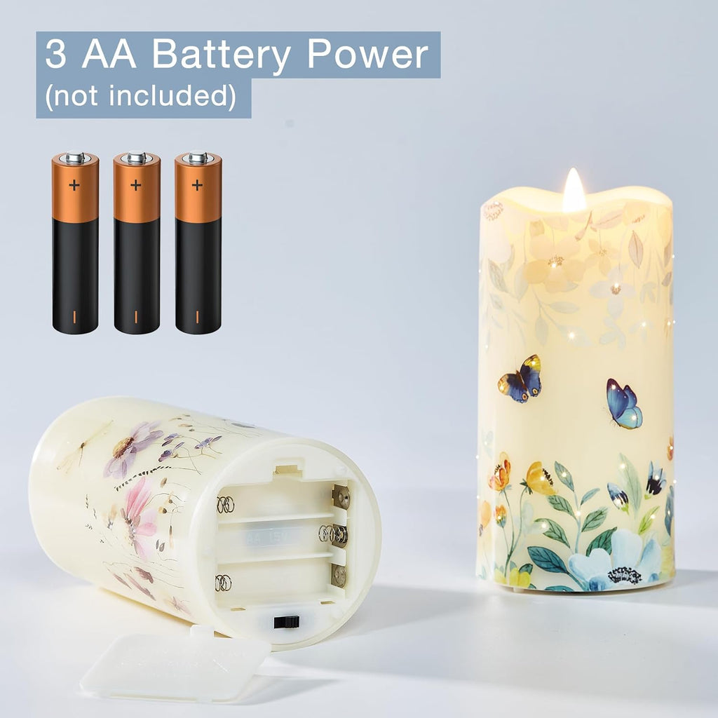 Eywamage Butterfly Fiber Optic Flameless Pillar Candles with Remote 3 Pack