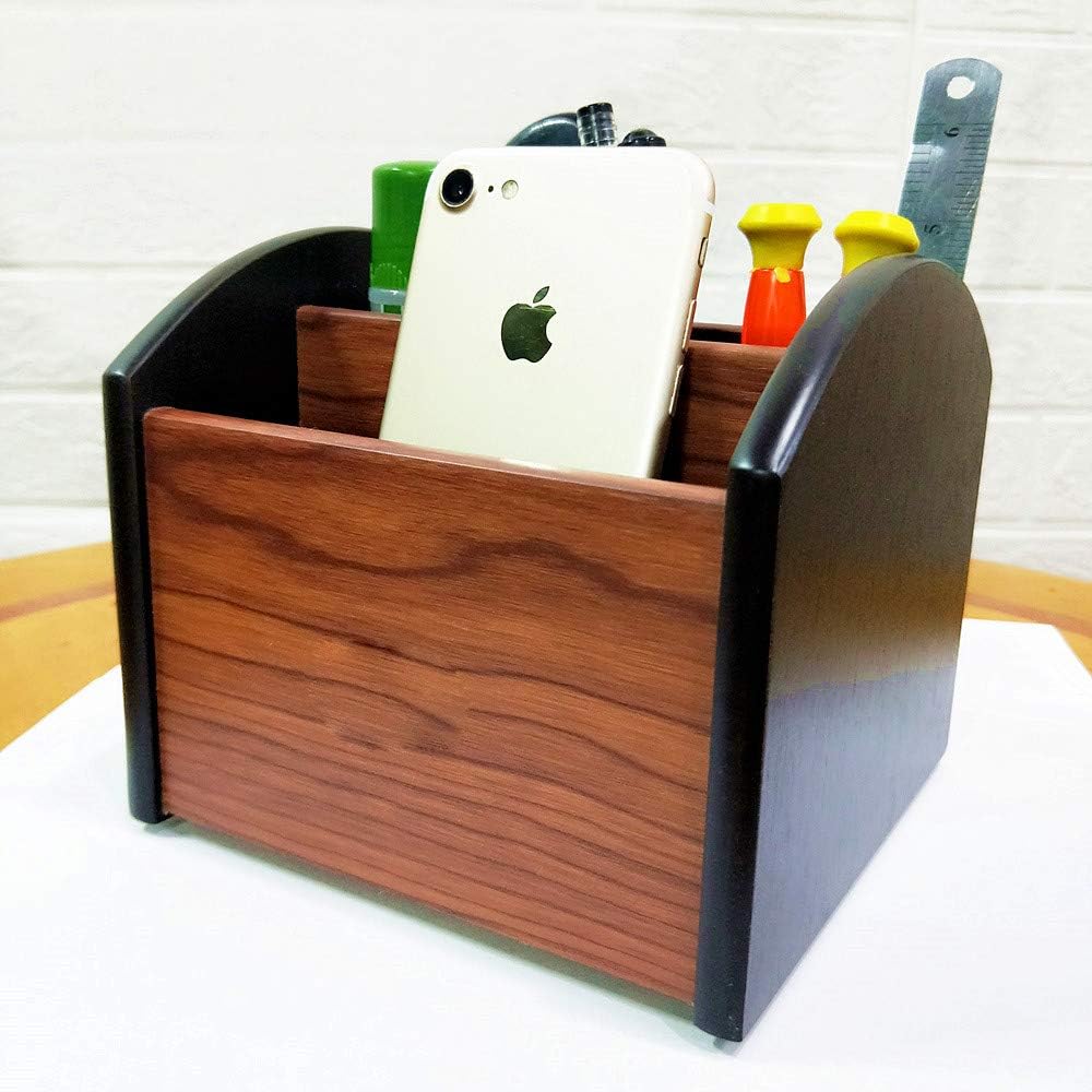 N Revolving remote control holder caddy organizer Wood pencil holder for desk organizer Office and home storage organization HeBen7002