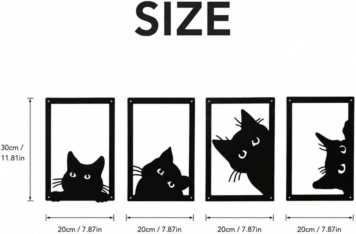 qzmaikoo 4 Pieces Metal Black Cat Wall Art Decor Metal Wall Decor Cat Wall Art for Living Room Bedroom Kitchen Bathroom Black Cat Design Ideal Gift for Cat Lovers,11.81x7.87 inches