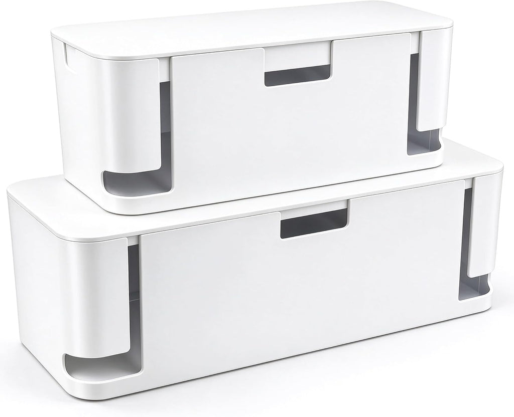 ZhiYo 2 Pack Cable Management Box, Medium & XL, Power Strip Organizer White