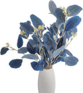 4Pcs Artificial Eucalyptus Leaves Stems Faux Eucalyptus Plant Branches for Vase Filling Home Decoration Flowers Wedding Holiday Arrangement (Royal Blue)
