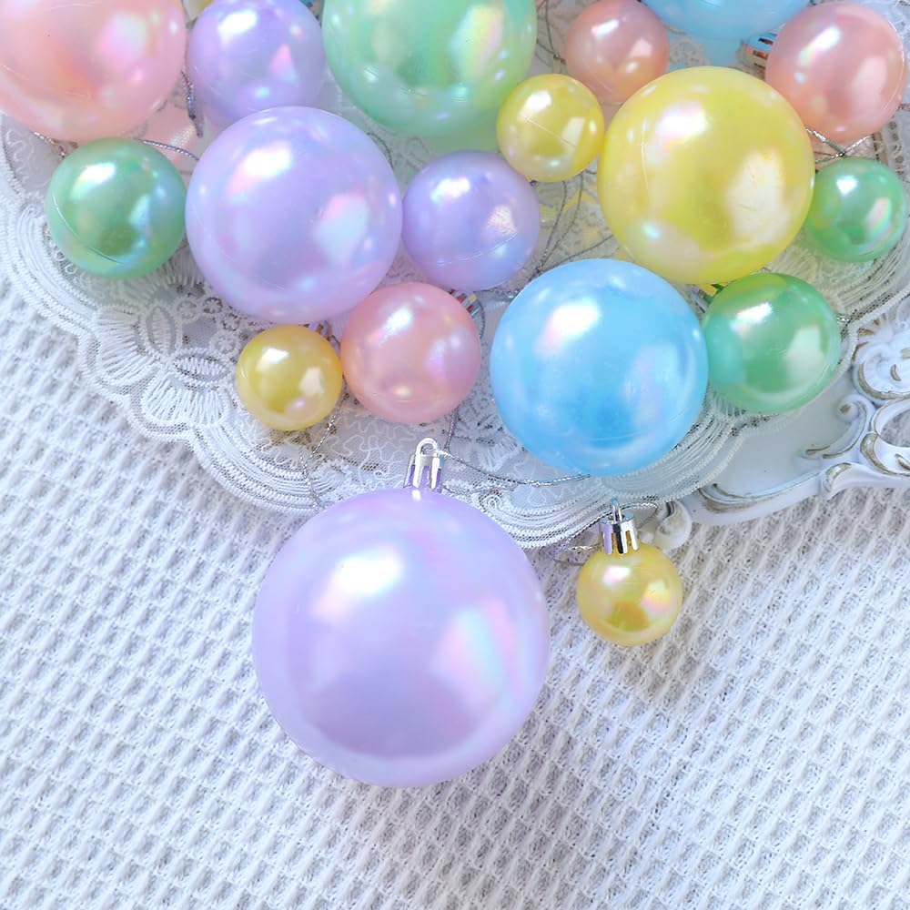 45 Pcs Pastel Christmas Ball Ornaments Decorations Set,Macaron Color Hanging Ornaments Balls Set,Pearl Christmas Tree Pendants Ball Xmas Tree Decoration