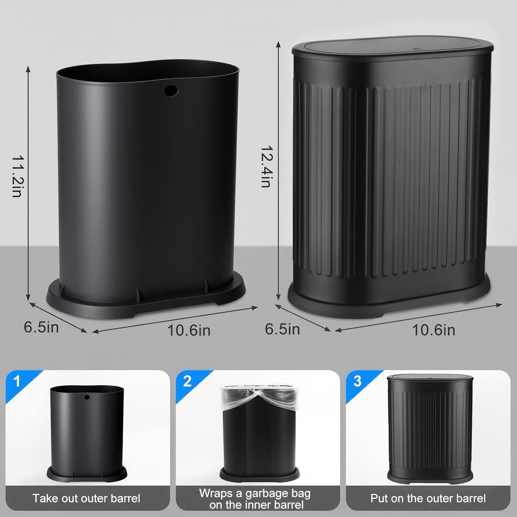 Anzoymx Bathroom Trash Cans Black Stainless Steel with Lids, 1.8 Gallons