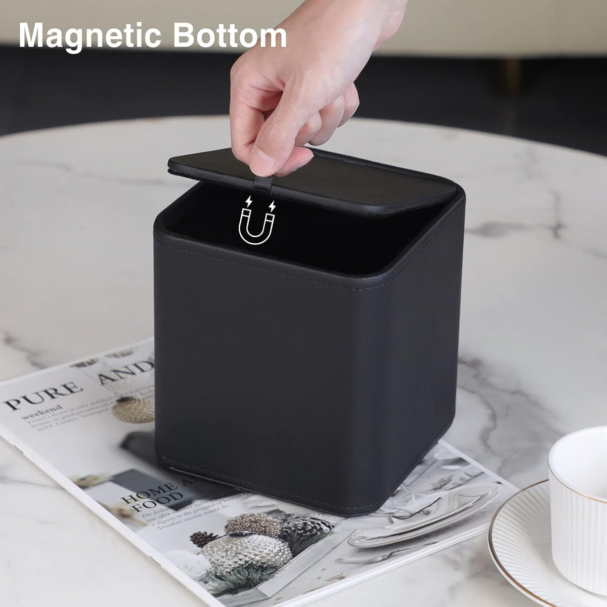 PU Leather Tissue Box Cover Square Tissue Box Holder, Black