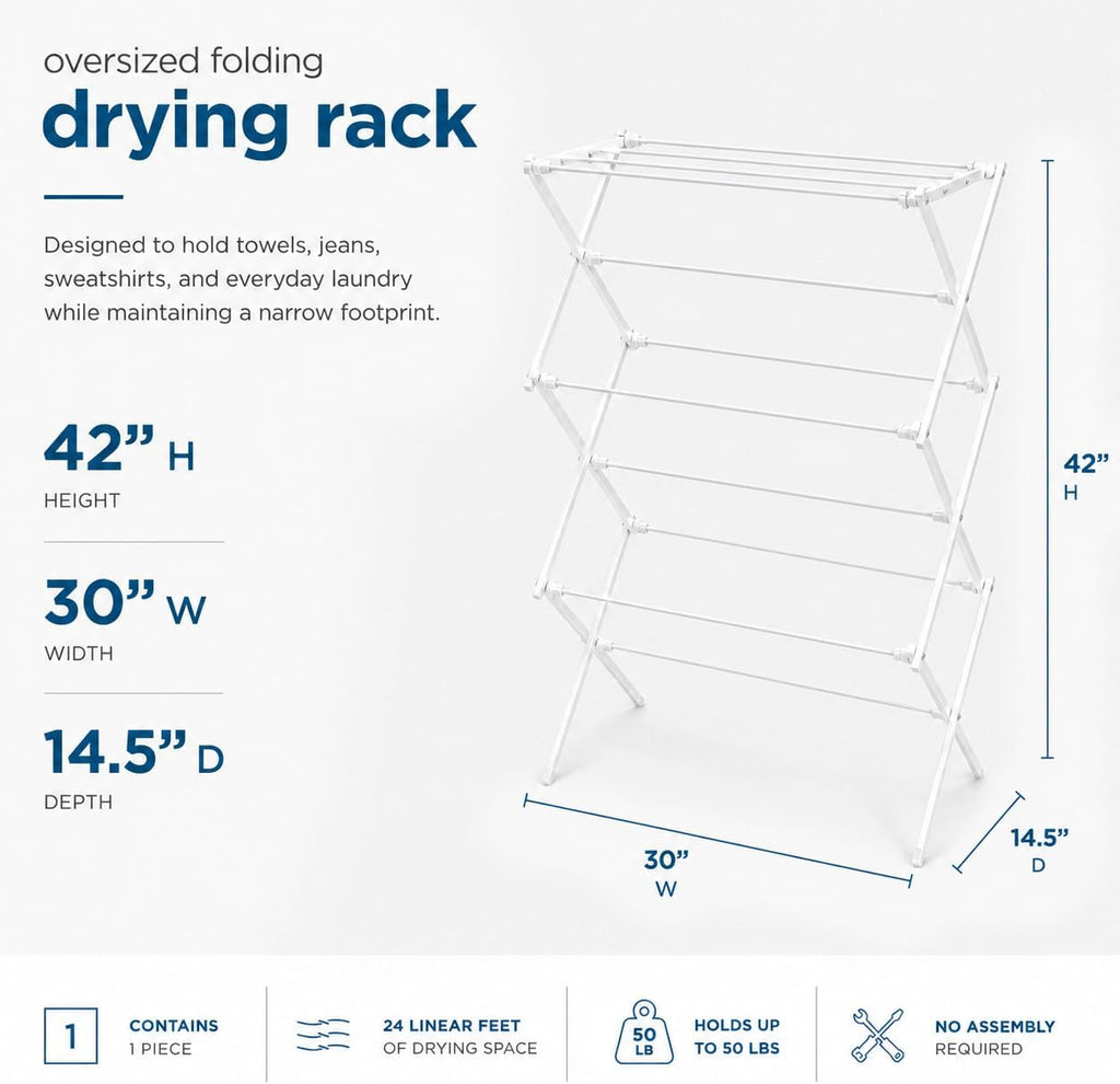 Honey-Can-Do 6-Tier Collapsible Clothes Drying Rack, 30", No Assembly, Grey