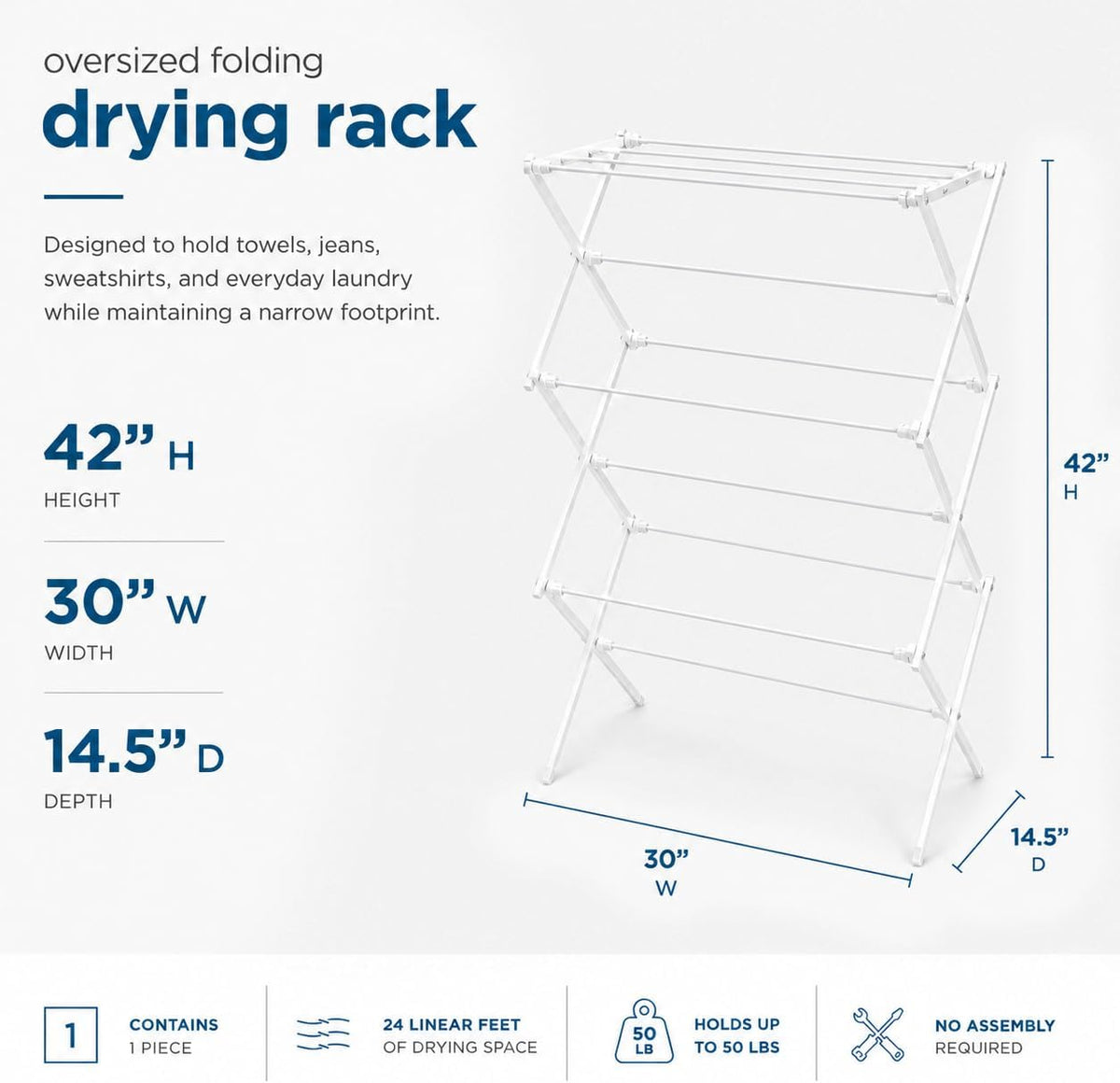 Honey-Can-Do 6-Tier Collapsible Clothes Drying Rack, 30", No Assembly, Grey
