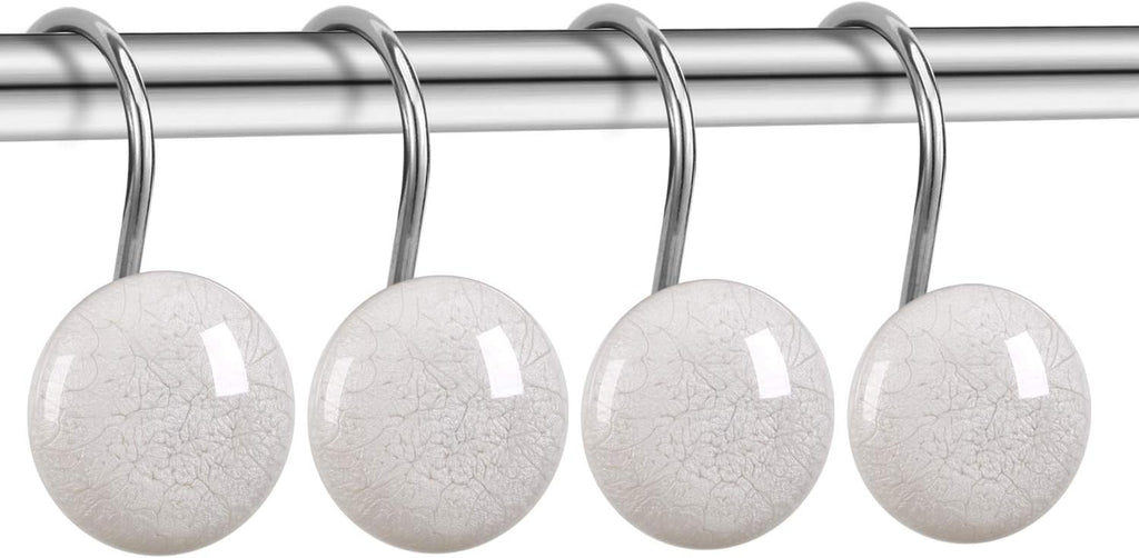 "CHICTIE OFF White Marble Shower Curtain Hooks Rings, Set of 12 Crack Stone Decorative Shower Curtain Hooks, Anti-Rust Shower Rings for Bathroom Curtains Rods ".