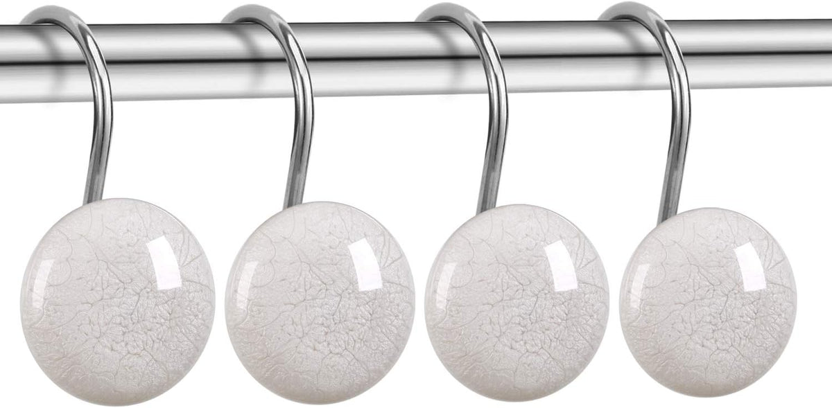"CHICTIE OFF White Marble Shower Curtain Hooks Rings, Set of 12 Crack Stone Decorative Shower Curtain Hooks, Anti-Rust Shower Rings for Bathroom Curtains Rods ".