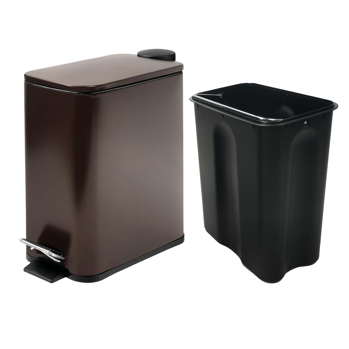 Stainless Steel Small Trash Can with Lid & Step Pedal - 6 Liters/1.6 Gallon Soft Close Garbage Can with Removeable Inner Bucket - Trash Cans for Bathroom, Bedroom, Kitchen & Office (Bronze)