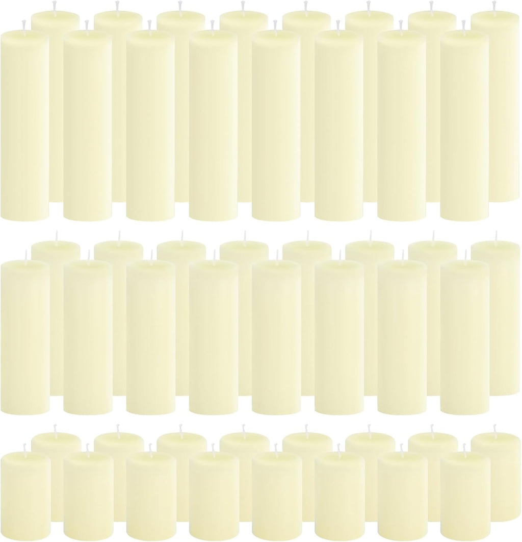 48-Pack Ivory Unscented Pillar Candle Set