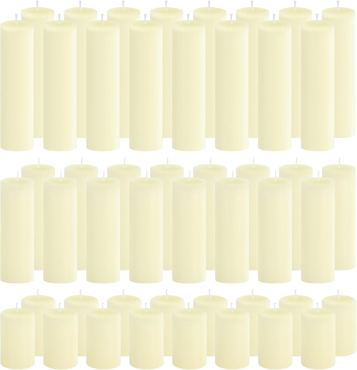 48-Pack Ivory Unscented Pillar Candle Set