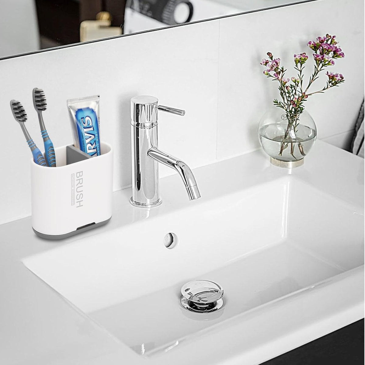 Toothbrush Holders Toothpaste Organizer for Bathrooms, White, Small