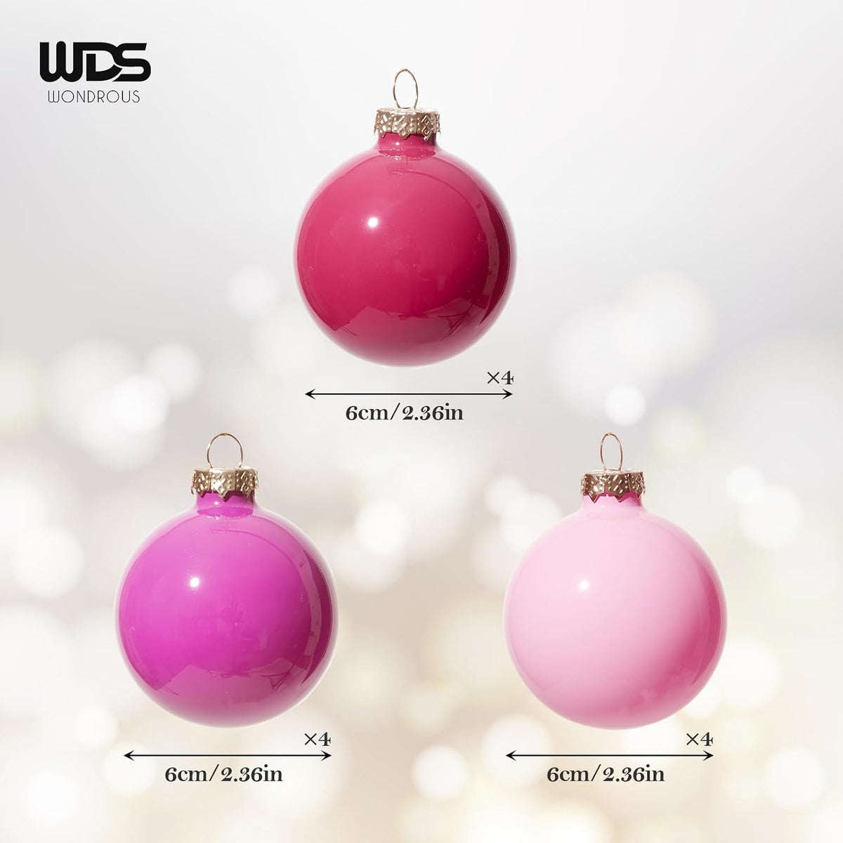 WDS WONDROUS Red Pink Glass Christmas Ball Ornaments 12PCS Hanging Balls