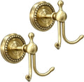 2 Pack Antique Brass Towel Hook Vintage Gold Brass Wall Hook Wall Mounted Hanger Bathroom Accessories for Coat Purse Decoration Clothing Robe Kitchen Bedroom