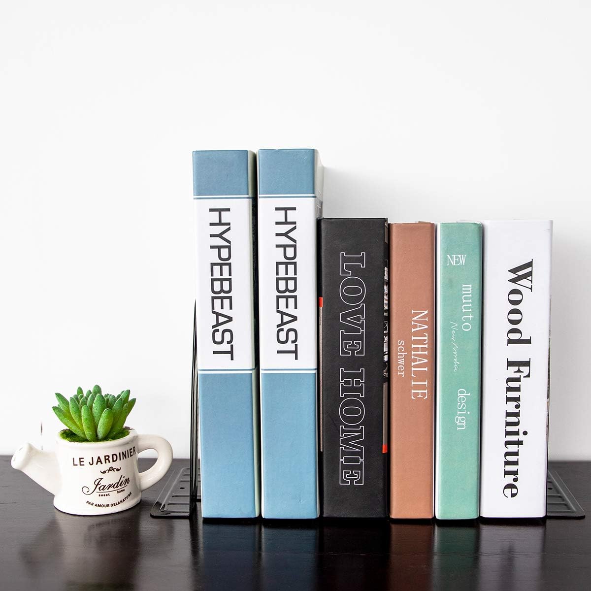Metal Bookends 20 Pack Black Heavy Duty Nonskid Supports 6.6in | Black Metal, 10 Pairs, Plain L-Shape Design, Nonskid Supports, for Heavy Books Home Office School and Library Shelves