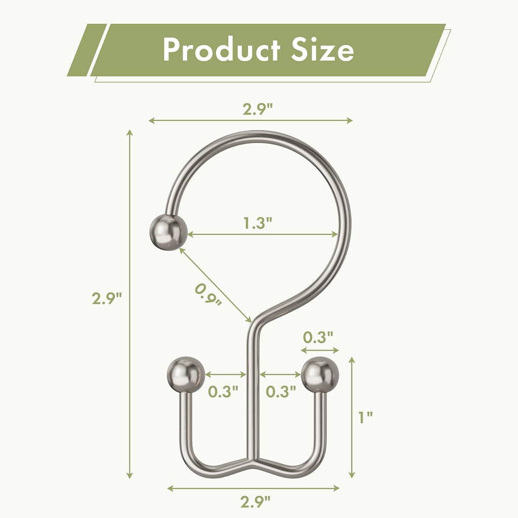 Amazer Nickel Shower Curtain Hooks, 12PCS Minimalist Simple Double Shower Curtain Rings, Rust-Resistant Metal Shower Hooks Shower Curtain Hangers, Shower Rings for Bathroom Shower Rods Curtains