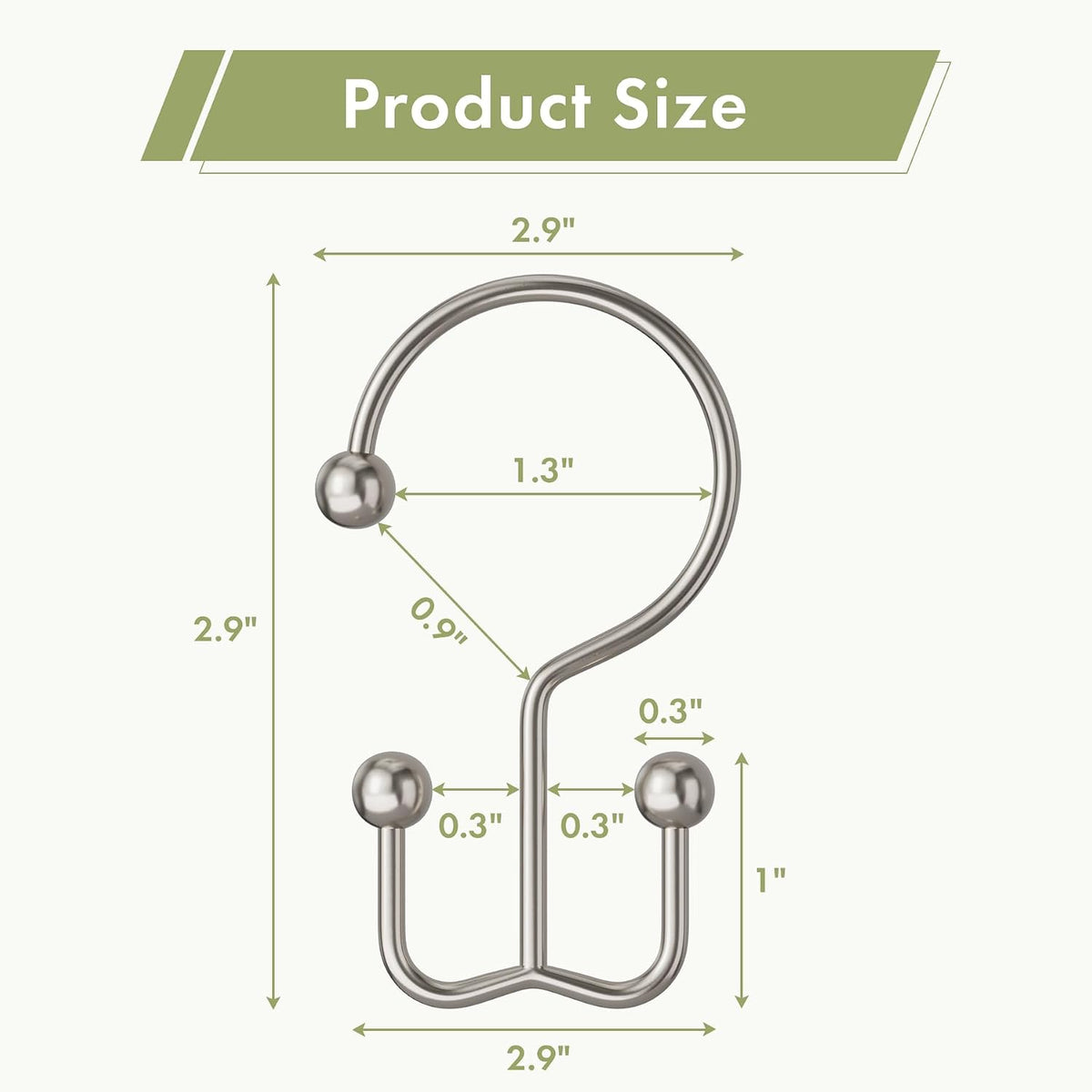 Amazer Nickel Shower Curtain Hooks, 12PCS Minimalist Simple Double Shower Curtain Rings, Rust-Resistant Metal Shower Hooks Shower Curtain Hangers, Shower Rings for Bathroom Shower Rods Curtains