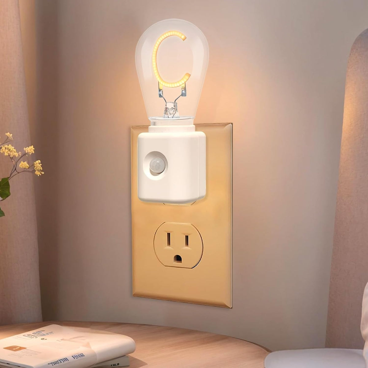 Amber Night Light, Night Lights Plug into Wall, 1W 2200K C-Type LED Night Light, Motion Sensor, Adjustable Brightness, 1-Pack