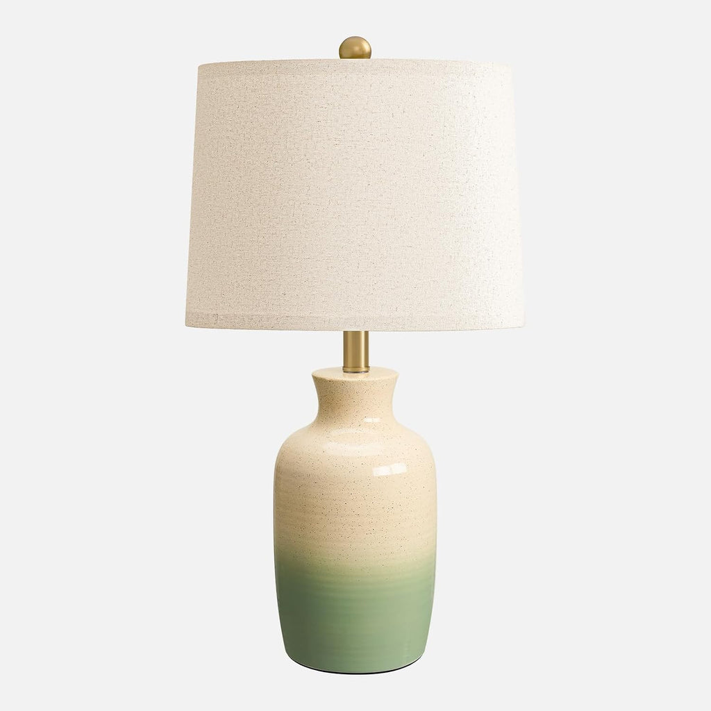 PoKat 24'' Farmhouse Living Room Lamp with Soft Ombre Finish, Modern Hand-Textured Table Lamps for Bedroom, Organic Bedside Lamps for Nightstand Office Guest Room Entryway Gift (Beige and Green)
