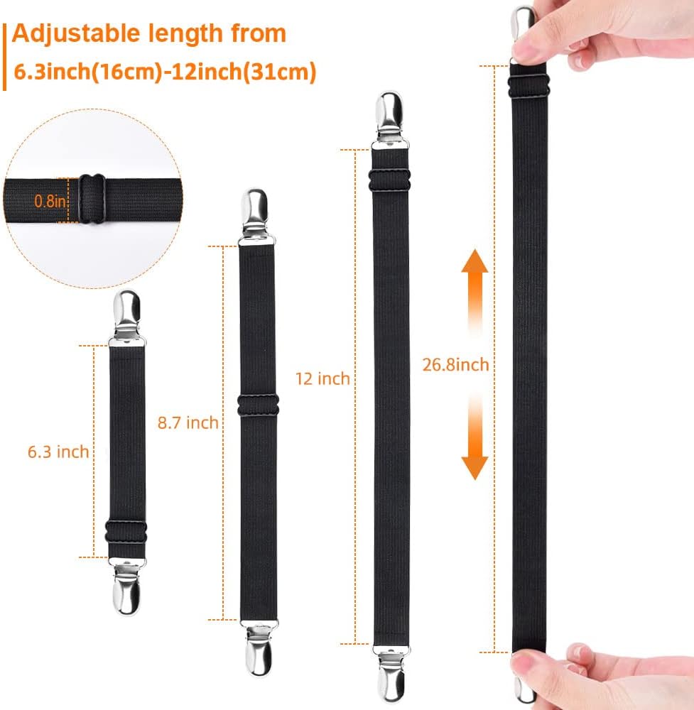 Sopito Sheet Straps, Adjustable Elastic Bed Sheet Holder, 4pcs Black