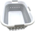 SAMMART 41L (10.8 gallon) Collapsible 3 Handled Plastic Laundry Basket - Foldable Pop Up Storage Container/Organizer - Portable Washing Tub - Space Saving (3 handled rectangular, White/Grey)