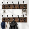 Wooden Coat Rack Wall Mount Heavy Duty, 2 Pack Coat Hanger Wall Mount with 5 Triple Hooks for Clothes, Jacket, Hat, Keys, Space Saving Entryway Organizer for Mudroom (‎Brown Plate & Black Hooks)