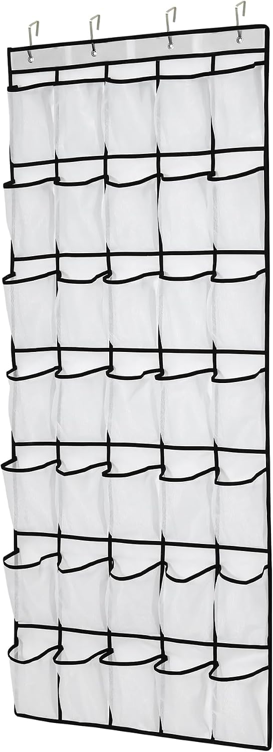 35 Pocket Over Door Shoe Organizer with 4 Metal Hooks（White）
