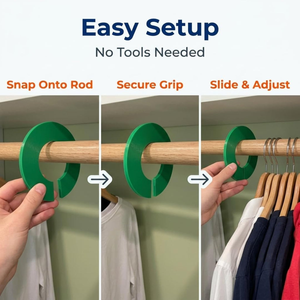 SplashNColor Closet Dividers 4 Pack – Snap-On Rod Organizer Shelf Separators | No Tools Required | Keeps Clothes Sorted by Category Season or Family Member | Easy Clip-On Wardrobe