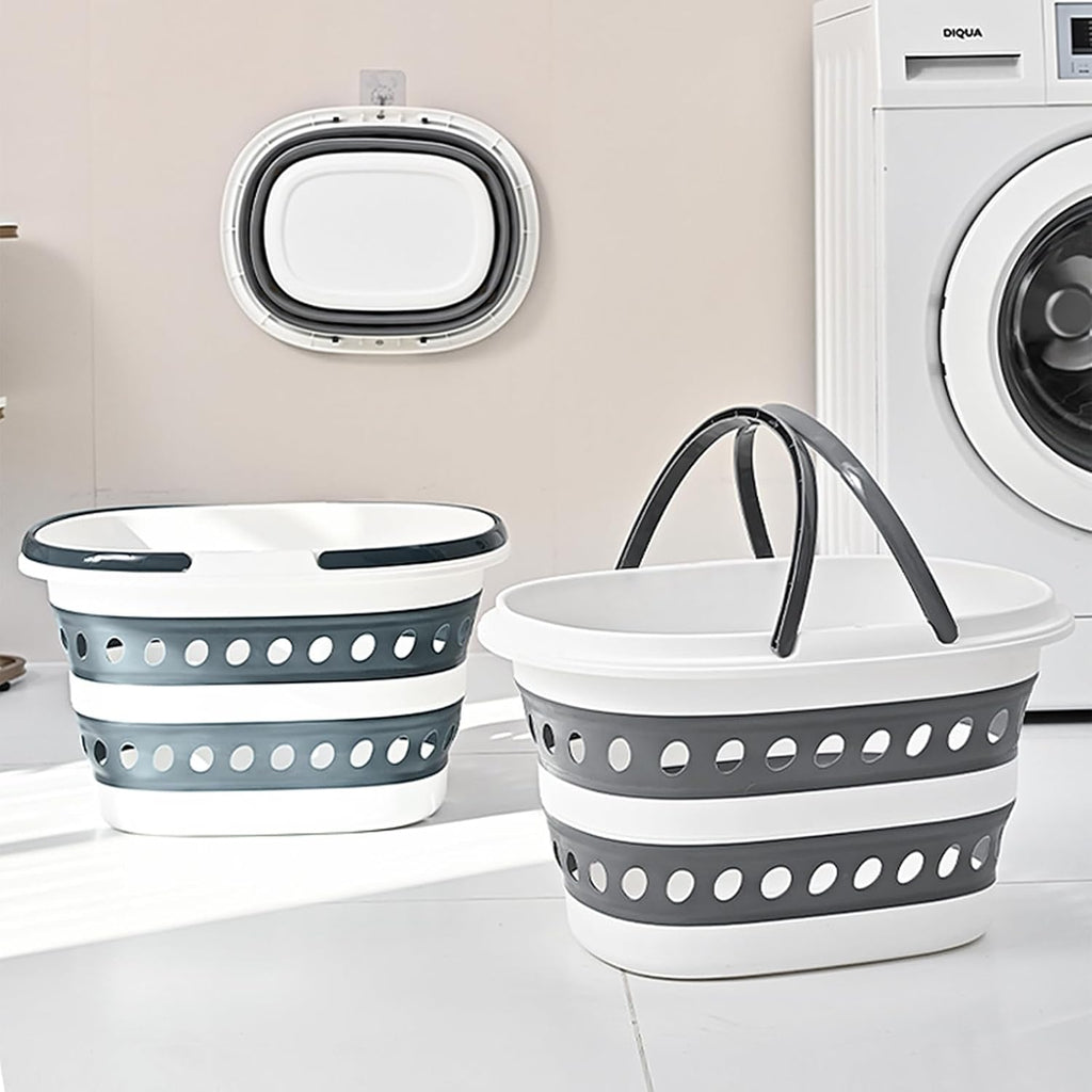 Compact Collapsible Laundry Basket, Small Pop-Up Hamper, Foldable, Gray