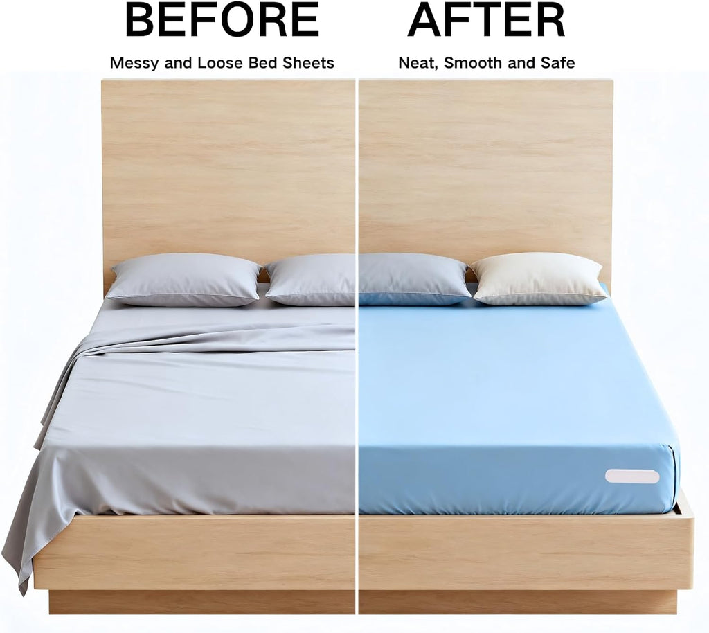 Upgrade Bed Sheet Holders for Corners, Lock Sheet Holders, Fasteners Sheet Keep Sheets Firm & Tight, Durable Heavy Duty Bed Fitted Sheet Clips, Sheet Locks, Fit All Mattress - 4Pcs White