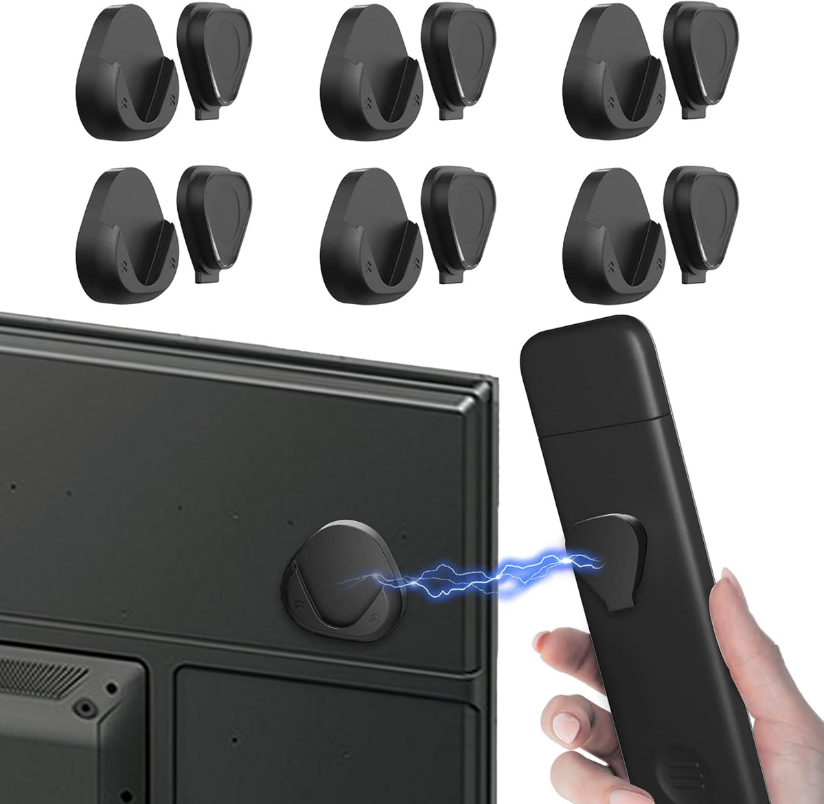 Magnetic Remote Control Holder Wall Mount, [Upgraded with Adhesion Promoter] TV Remote Holder Organizer for Bed Headboard & Nightstand, No Drill Sticky Remote Caddy for Roku (Black, 6 Pack)