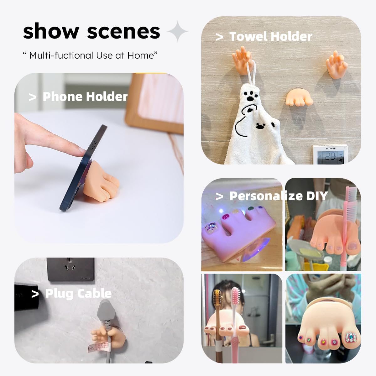 2PCS Cute Hanging Toothbrush Holder, Wall Hanging Utility Suction Hooks, Multi-Function Bathroom Kitchen Decor, Cool Fun Gag Gift Shower Holder for Bathroom Kitchen Living Room (OK Hands)
