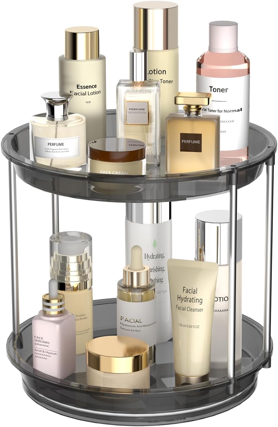 Rotating Makeup Organizer, Perfume Skincare Holder, 2 Tier 9 Inch, Gray