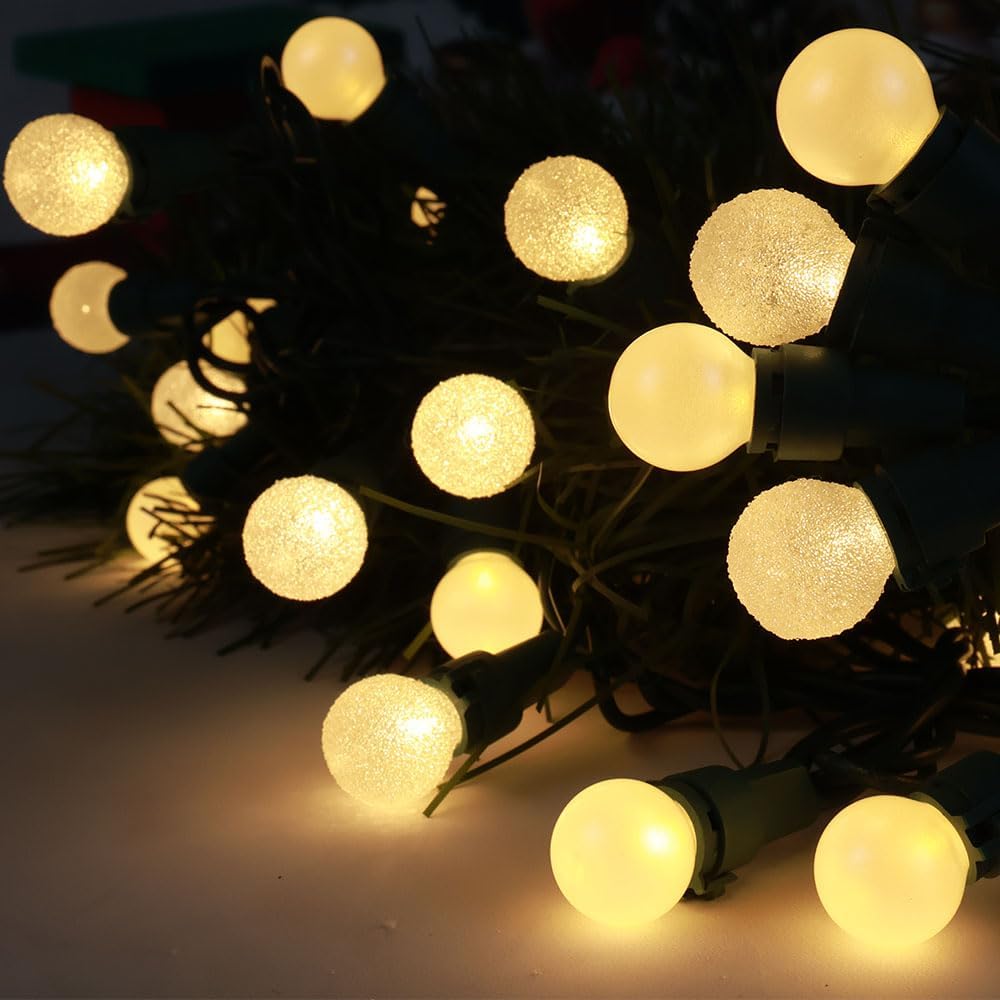 Globe String Lights 50 LED Warm White Christmas Lights String, Round Pearl Globe Berry Bulbs, 13.5ft String Plug in, Green Wire, Connectable Indoor Outdoor for Holiday, Christmas Tree, Party