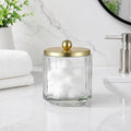 Clear Transparent Apothecary Octagional Shaped Glass Canister Jar With Gold Metal Lid Cover for Bathroom Organization, Cotton Balls, Q Tips, and Small Accessories, Bathroom Storage