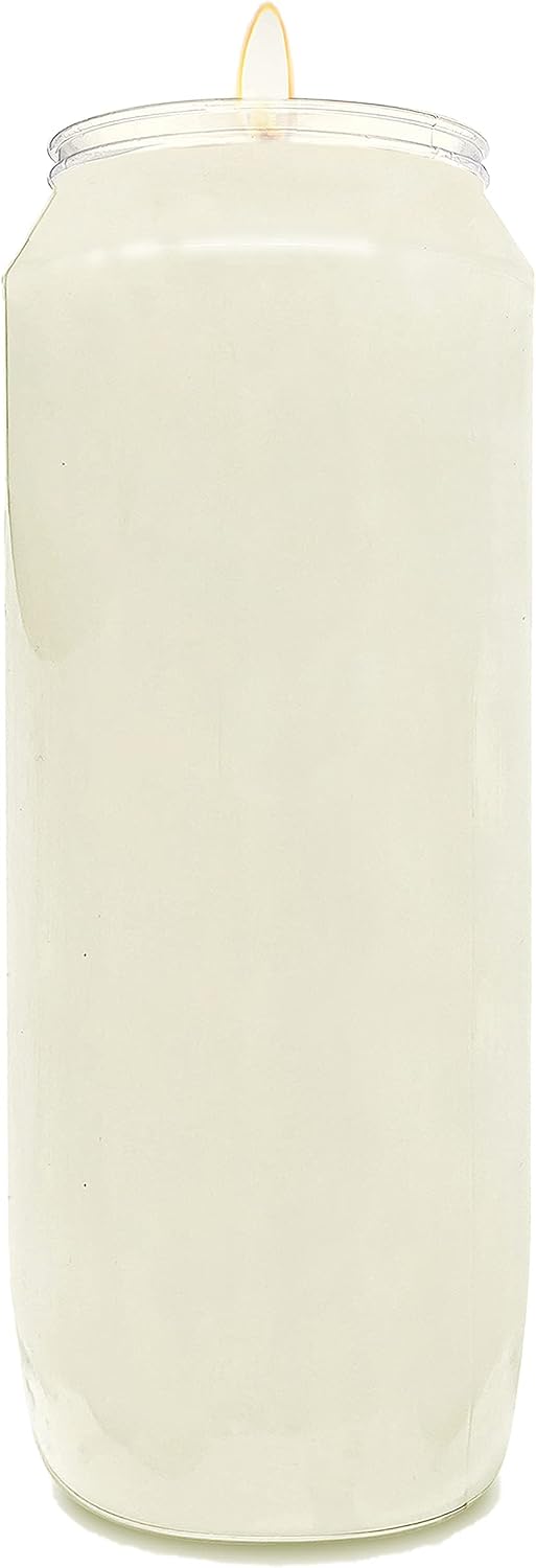 Hyoola 9 Day Prayer Candles 7" Tall Pillar Candles for Religious, Memorial, Party Decor, Vigil and Emergency Use - Vegetable Oil Wax in Plastic Jar Container, White (1 Pack)