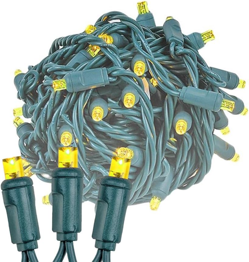 Novelty Lights 11ft 50 LED Yellow Christmas Lights, Green Wire, UL Listed