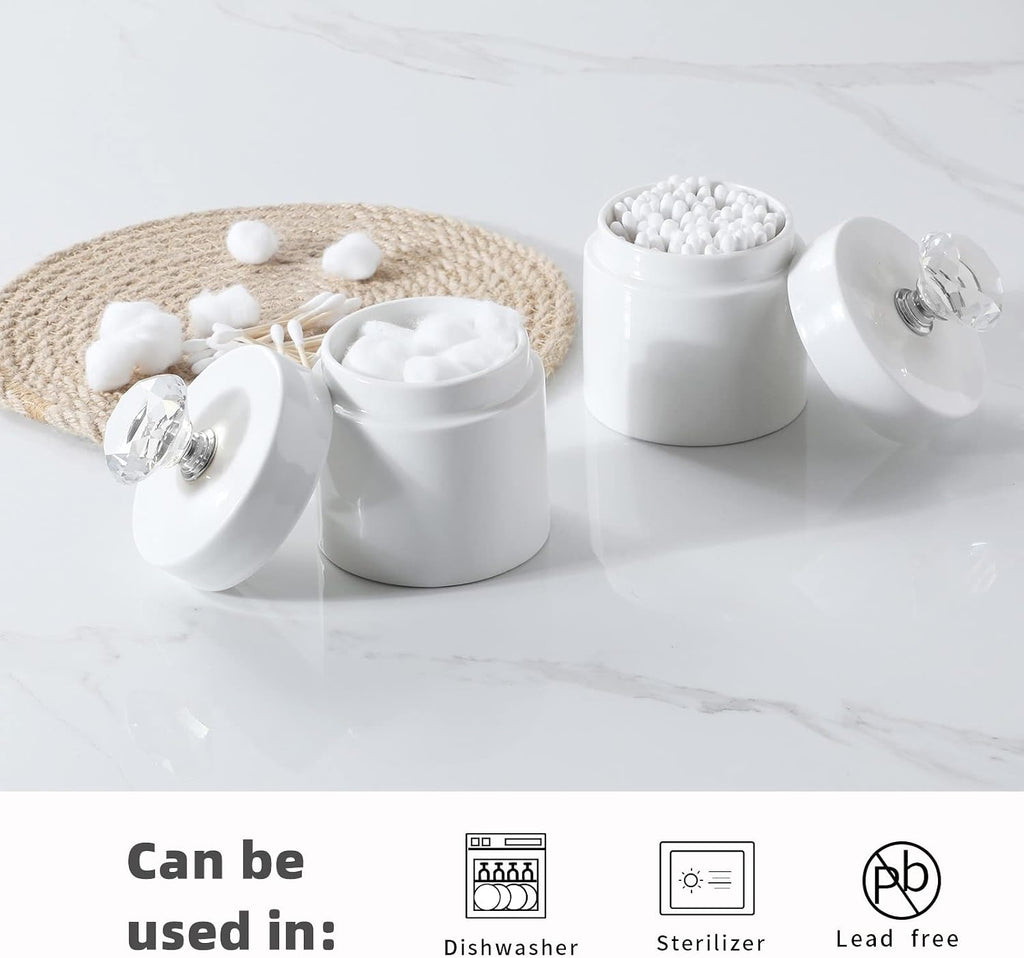 ONTUBE Porcelain Cotton Swabs Holder Organizer with Crystal Lid , White