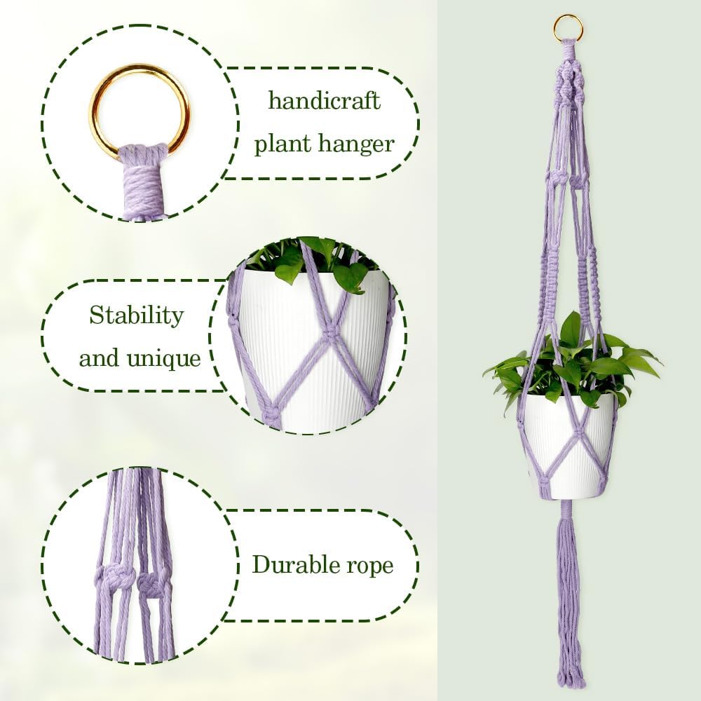 Hanging Planter, Purple, Indoor, Diamond, Wall Mount, English, Cotton, 7x2x35 Inches, 1 Pack