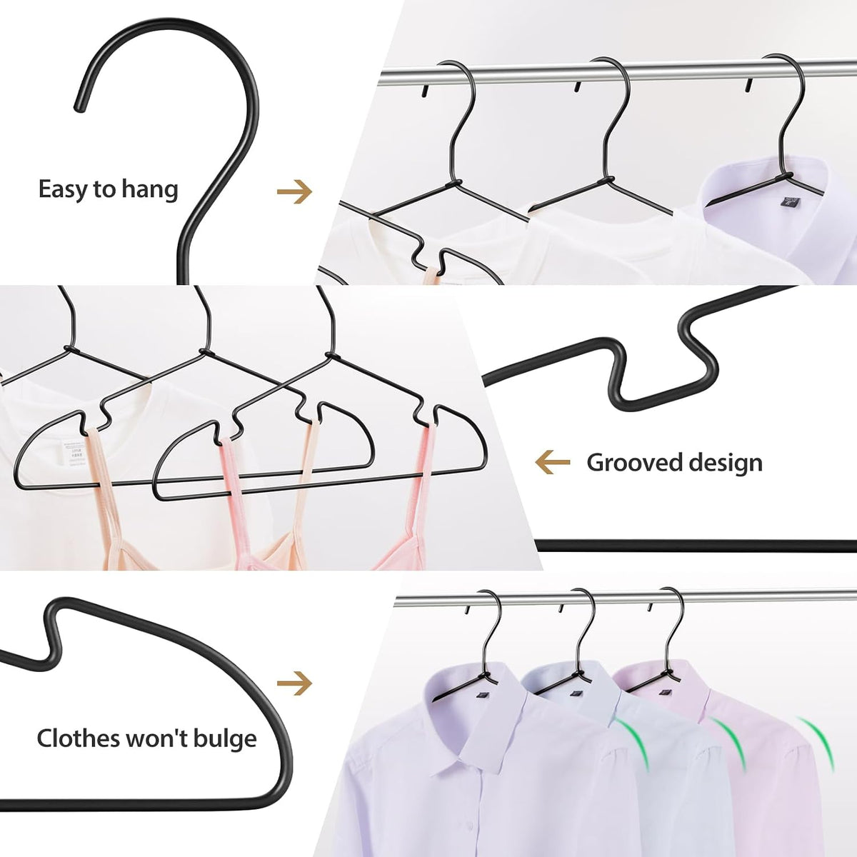 30 Pack Black Aluminum Hangers, 16.5 Inch Non-Slip Metal Clothes Hangers, Lightweight Sturdy and Bulk Space-Saving Hangers for Pants, Skirt, Shirt, Dress, Tie