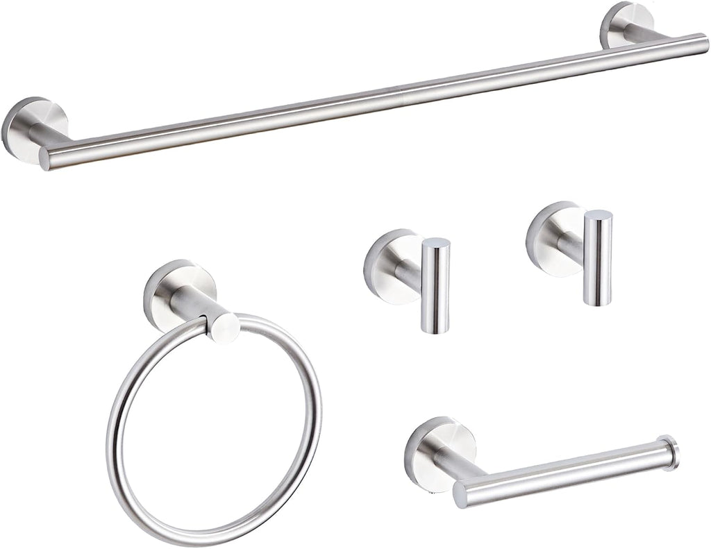 Brushed Nickel Bathroom Hardware Set 5 Piece with Towel Racks for Bathroom, SUS304 Stainless Steel Bath Towel Bar Set, 24 Inch Wall Mounted Accessories Kit…