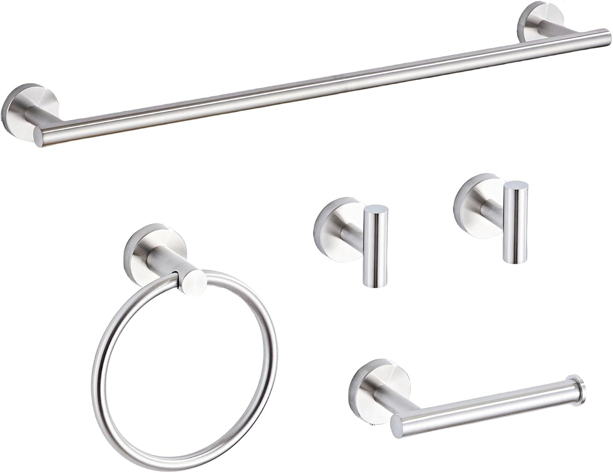 Brushed Nickel Bathroom Hardware Set 5 Piece with Towel Racks for Bathroom, SUS304 Stainless Steel Bath Towel Bar Set, 24 Inch Wall Mounted Accessories Kit…