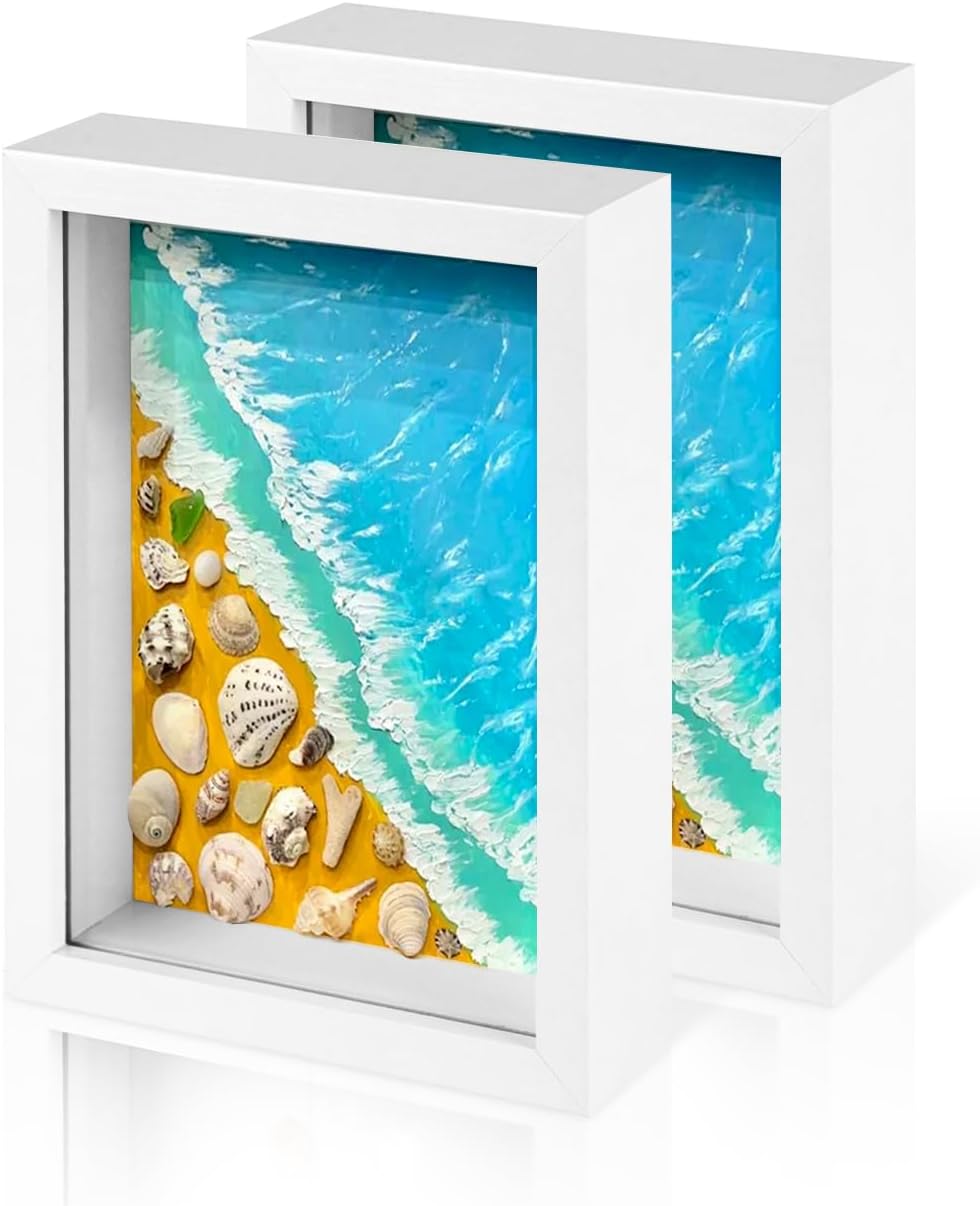 2 Pack 5x7 Small Shadow Box Frame with Glass, White