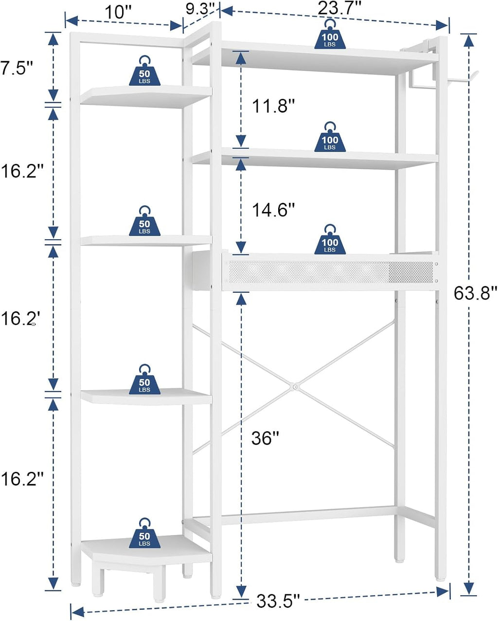 K1 Heavy Duty 7-Tier Over The Toilet Storage（With Basket and Paper Hook）Freestanding Above Toilet Shelf with Adjustable Feet，Space Saver Bathroom Shelves 9.3"D x 33.5"W x 63.8"H，Beige White
