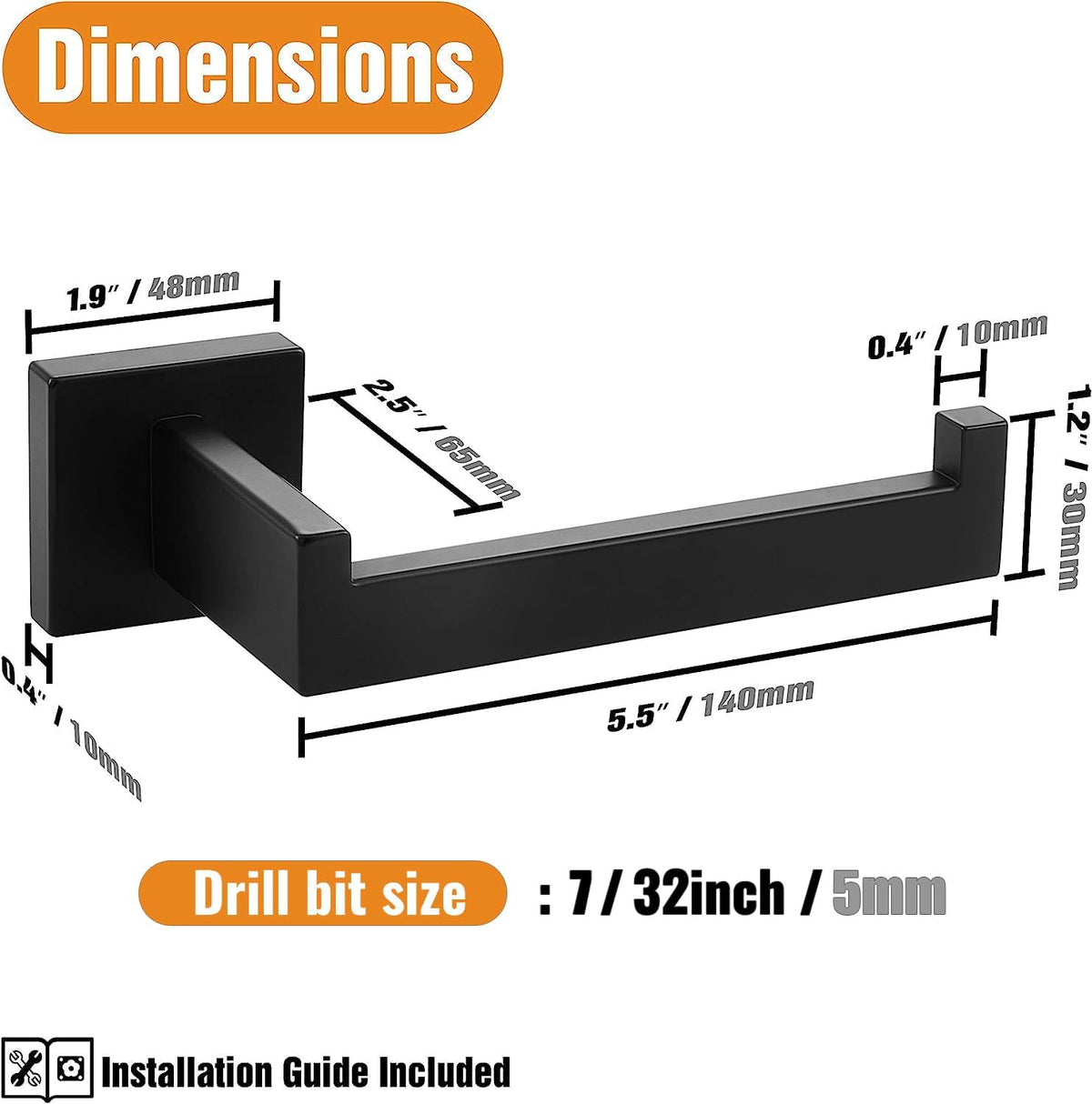 HITSLAM Matte Black Toilet Paper Holder Wall Mount Premium 304 Stainless Steel Square Toilet Paper Roll Holder for Bathroom Rustproof (Pack of 2)