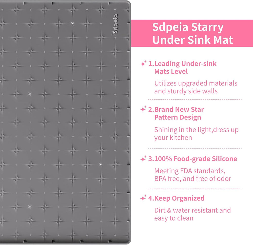 Sdpeia Under Sink Organizer Waterproof Under Sink Mat for Kitchen and Bathroom - Protects Cabinets from Leaks 22 x 22 inches Kitchen Cabinet Liner Shelf Liner(Grey), Gray