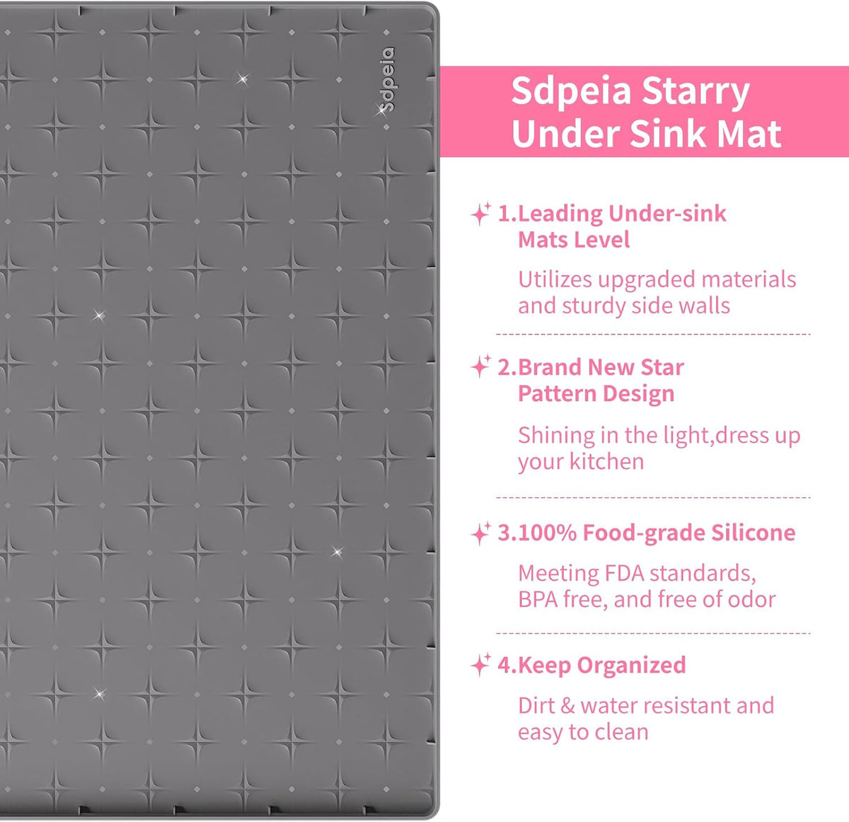 Sdpeia Under Sink Organizer Waterproof Under Sink Mat for Kitchen and Bathroom - Protects Cabinets from Leaks 22 x 22 inches Kitchen Cabinet Liner Shelf Liner(Grey), Gray