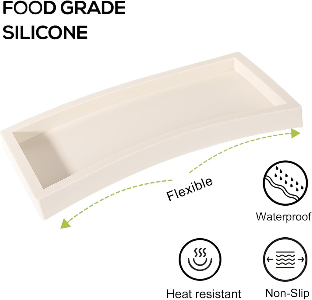 Silicone Bathroom Vanity Tray Dish Soap Holder Sink Organizer, Beige