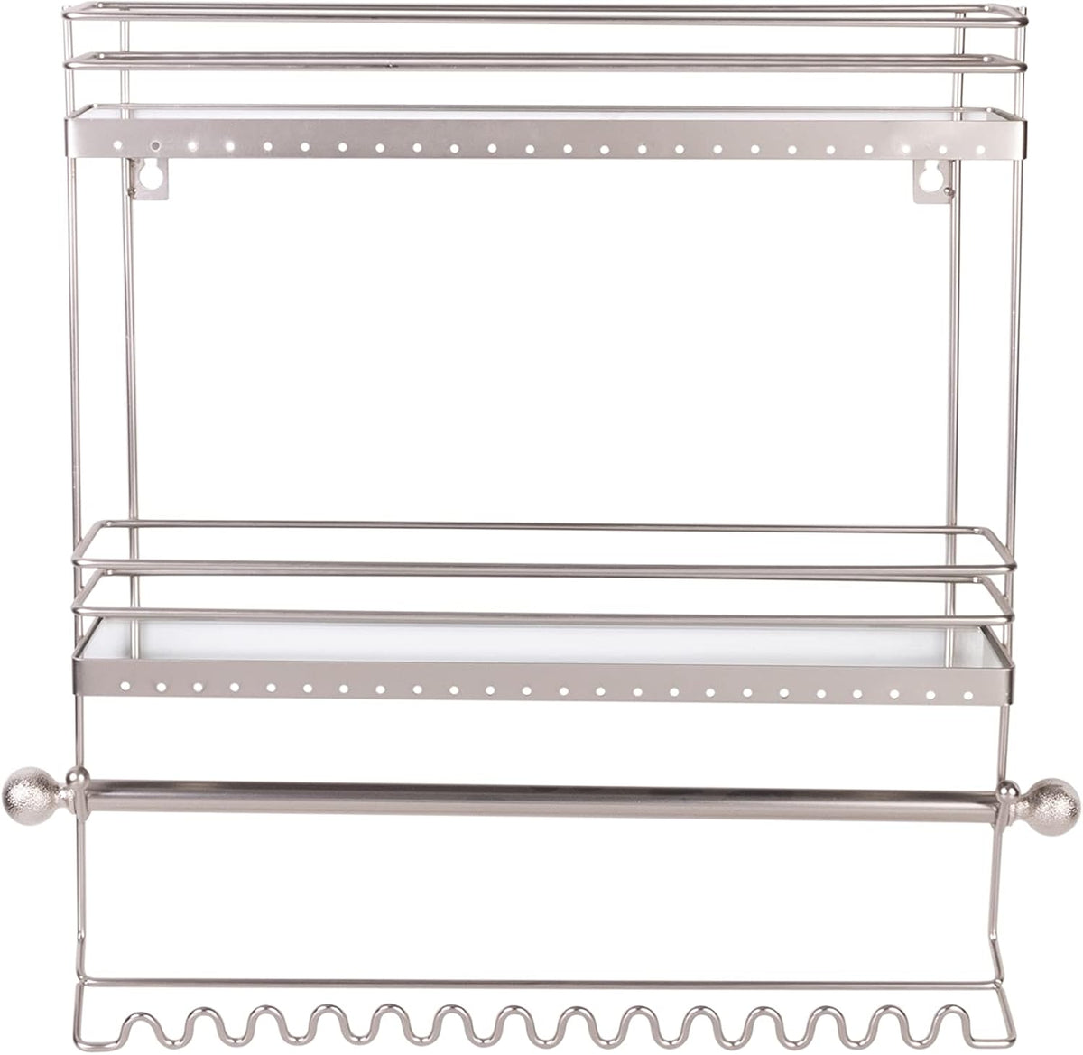 Home Details Wall Mounted Jewelry Organizer | Dimensions: 14.6"x 3.9"x 15.6" | 2 Tier Mirror | Home Organization | Great for Bracelets | Necklaces | Earrings | Mirror Based Shelf | Satin Finish