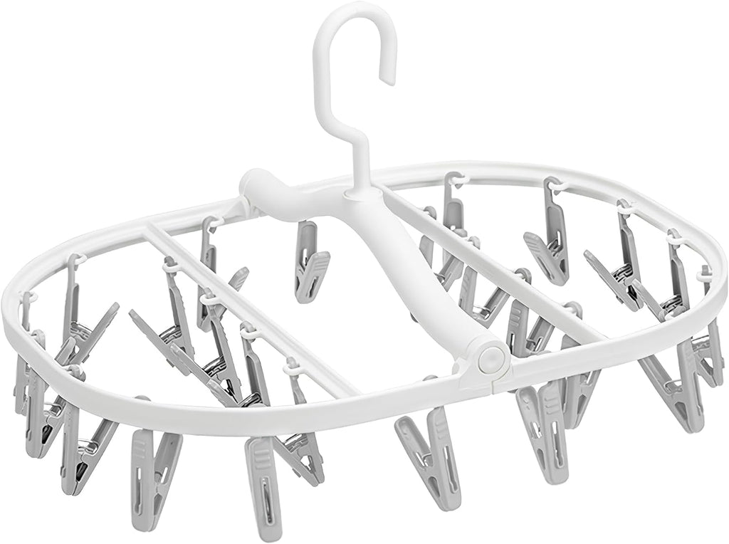 Premium Foldable Clothes Drying Hanger with 24 Clips, Anti-Rusty Plastic Drying Rack for Socks, Lingeries, Delicates and Baby Clothes (Grey)